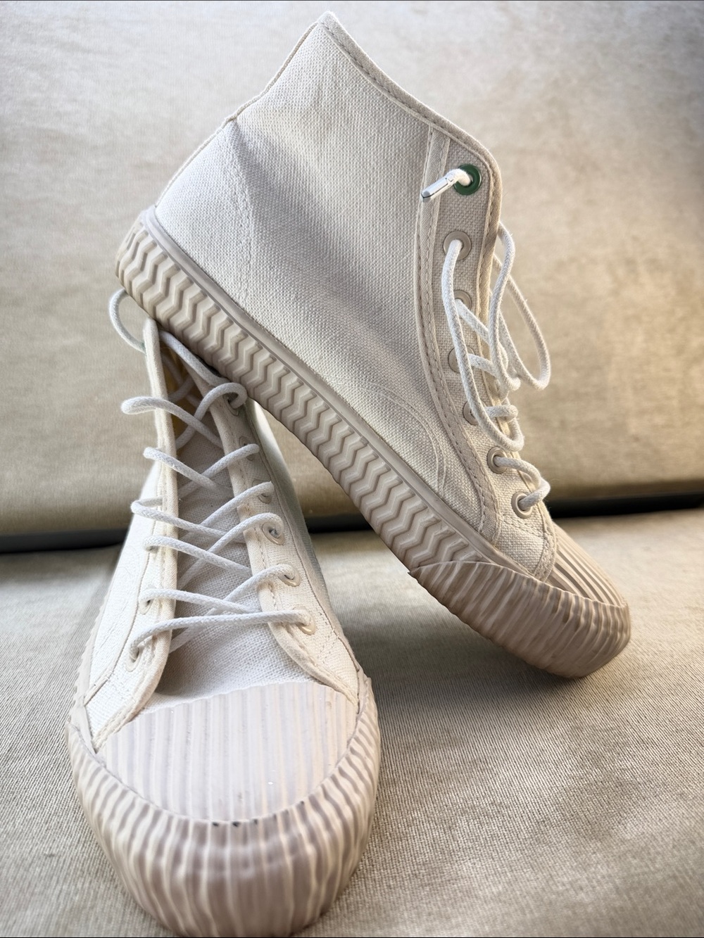 Seven7 Cream Canvas High-Top Ankle Booties